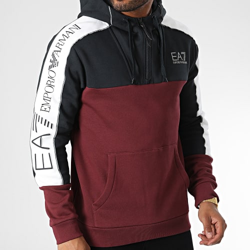 Sweat Capuche A Bandes 6LPM15 Bordeaux Blanc