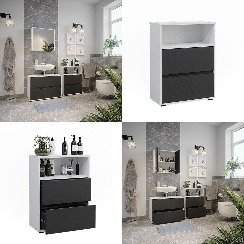 Vicco Midischrank Maltin Weiß Anthrazit 60 x 30 cm Badezimmer