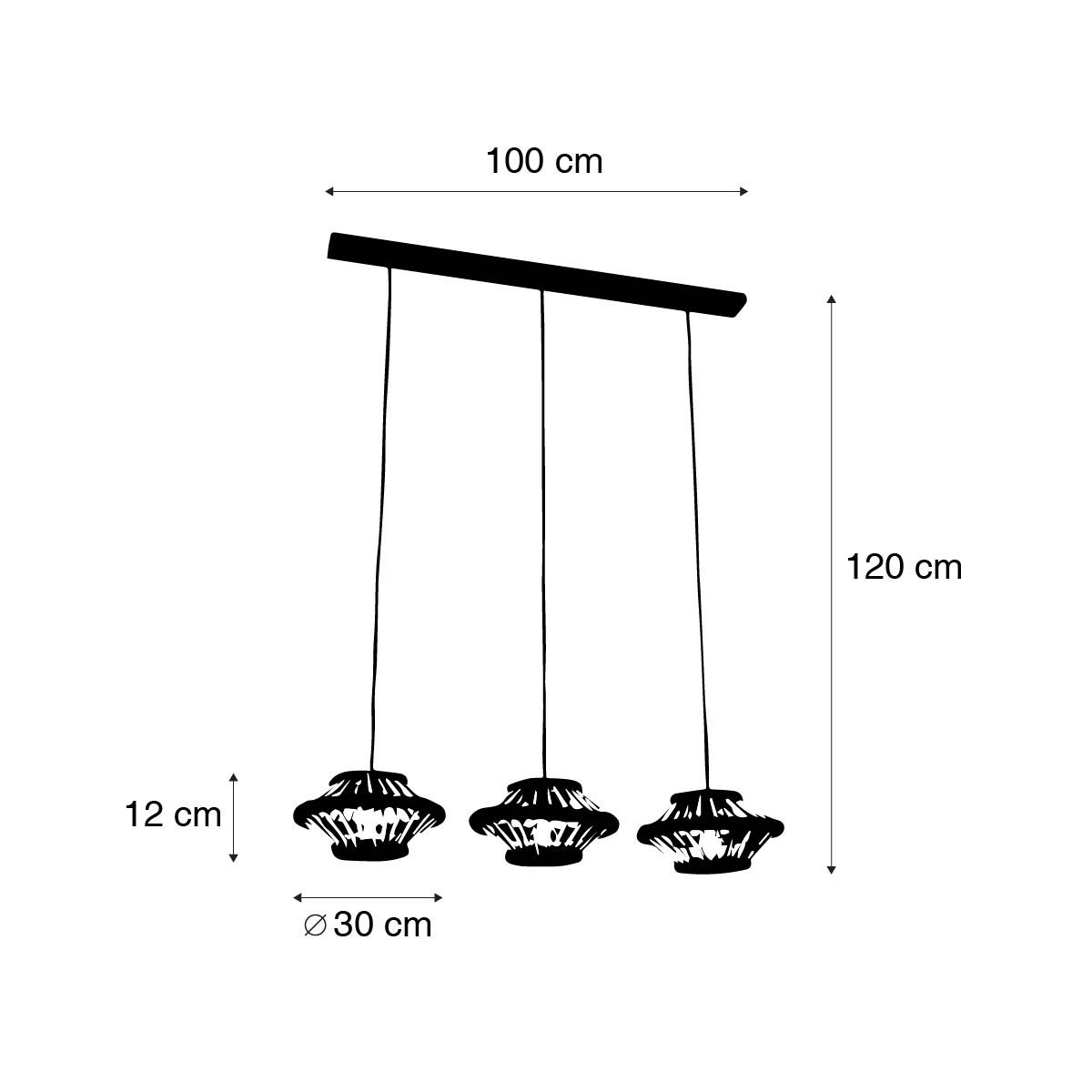 Oosterse hanglamp bamboe met zwart langwerpig 3-lichts - Evalin