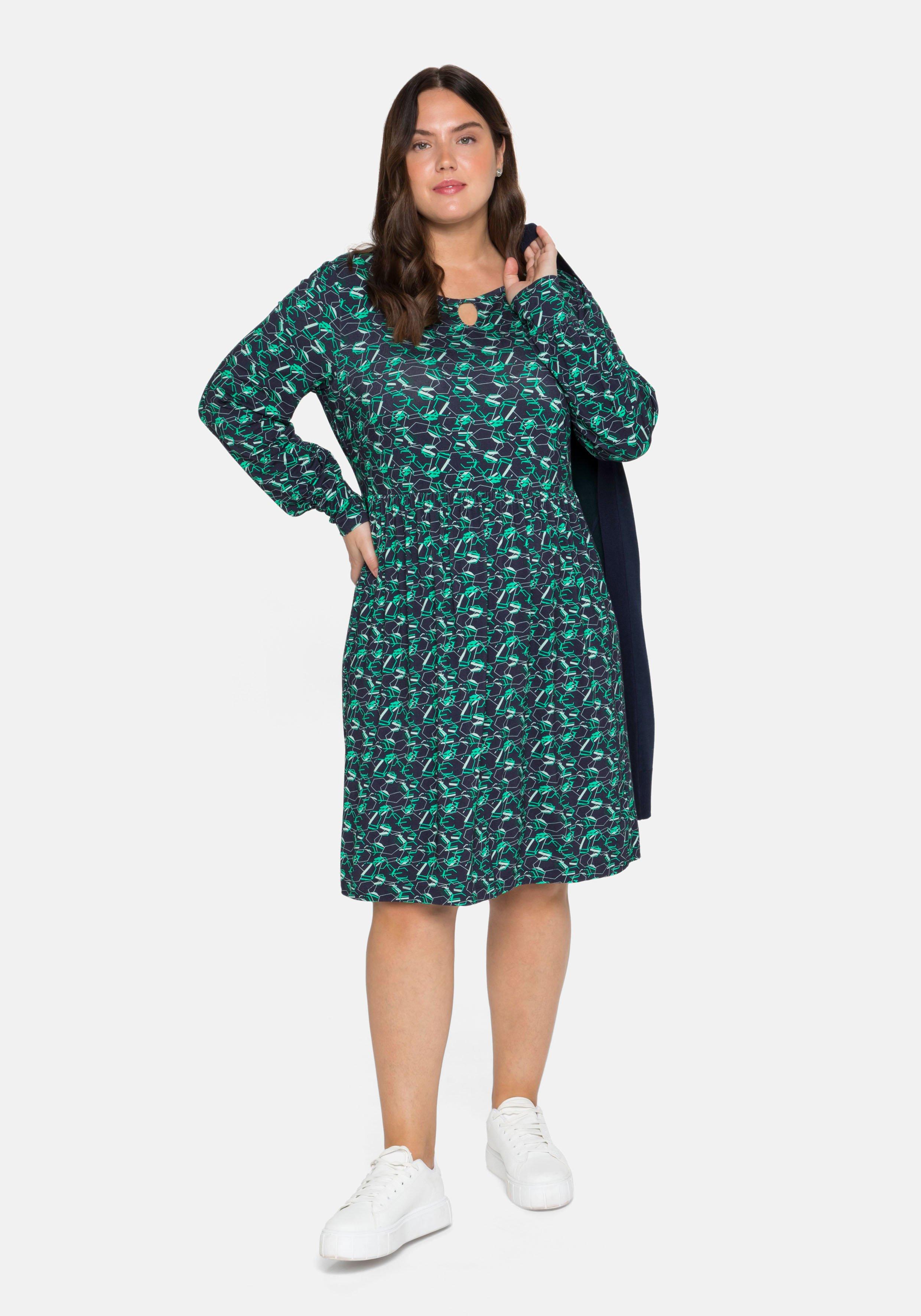 Jerseykleid mit Alloverdruck und Schlüssellochdetail