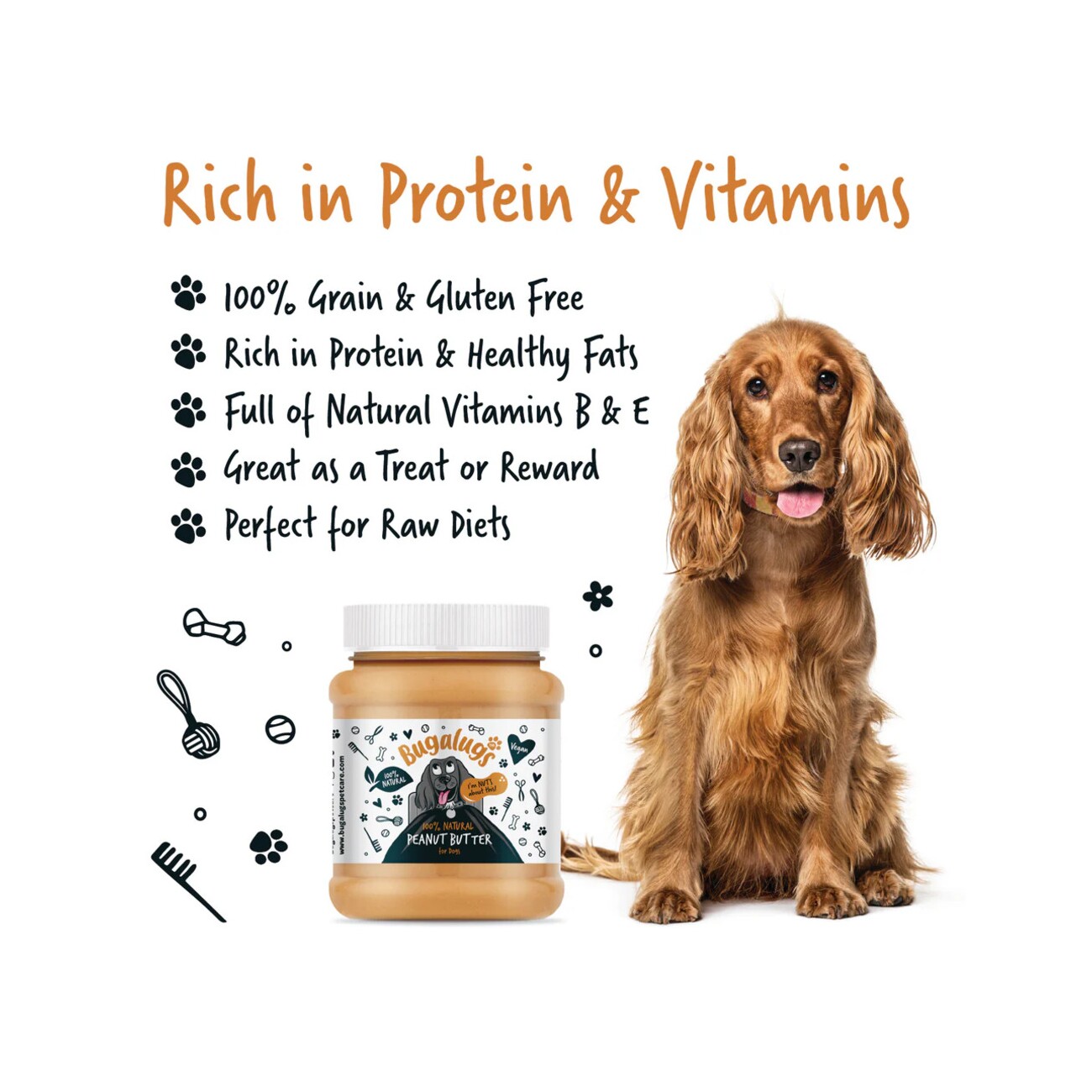 Bugalugs 100% Natürliche Erdnussbutter für Hunde Proteinreicher Snack ohne Zucker, Salz & Palmöl