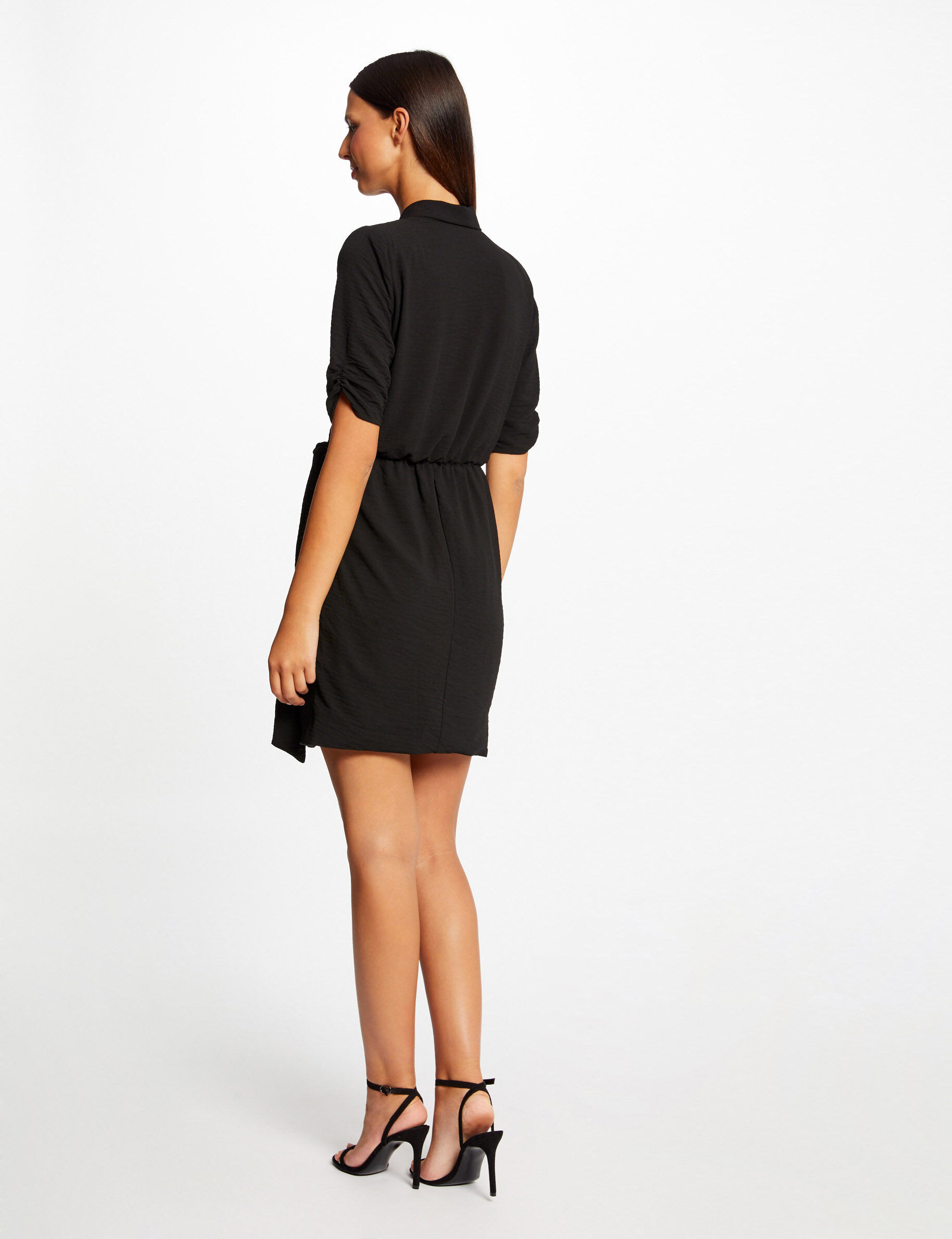 Robe portefeuille manches 3/4 noir femme - noir