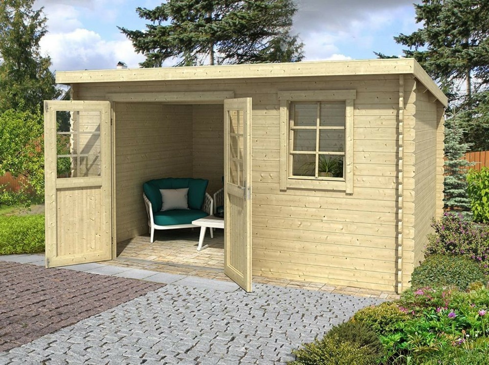 Abri de jardin santa fe 10m2 - epaisseur des murs : 28mm - 380 x 275 - bois : epicea - toiture en feutre bitumeux