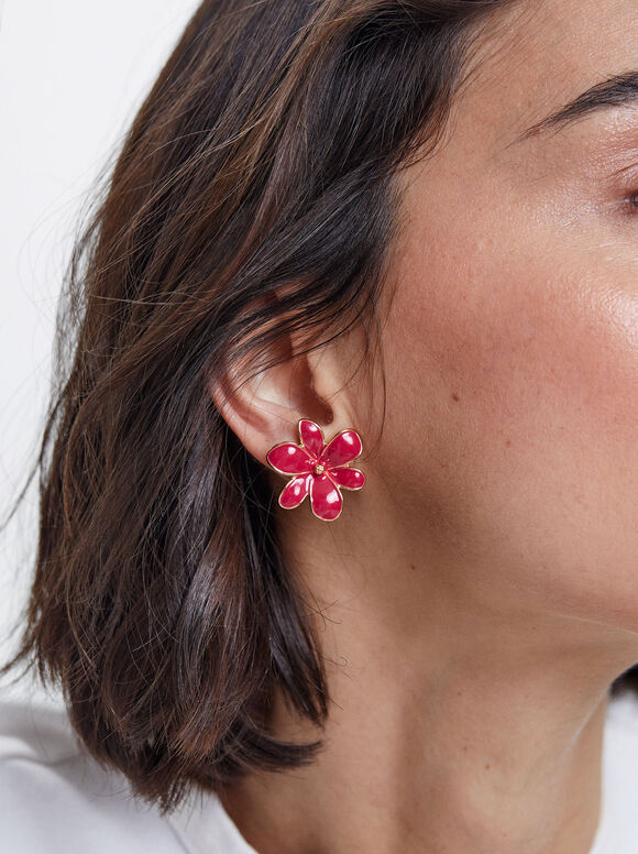 Brincos de flor esmaltada - Rosa