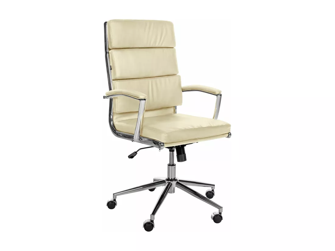 Chaise de bureau - Véritable cuir & Métal chromé - Crème - Cleveland