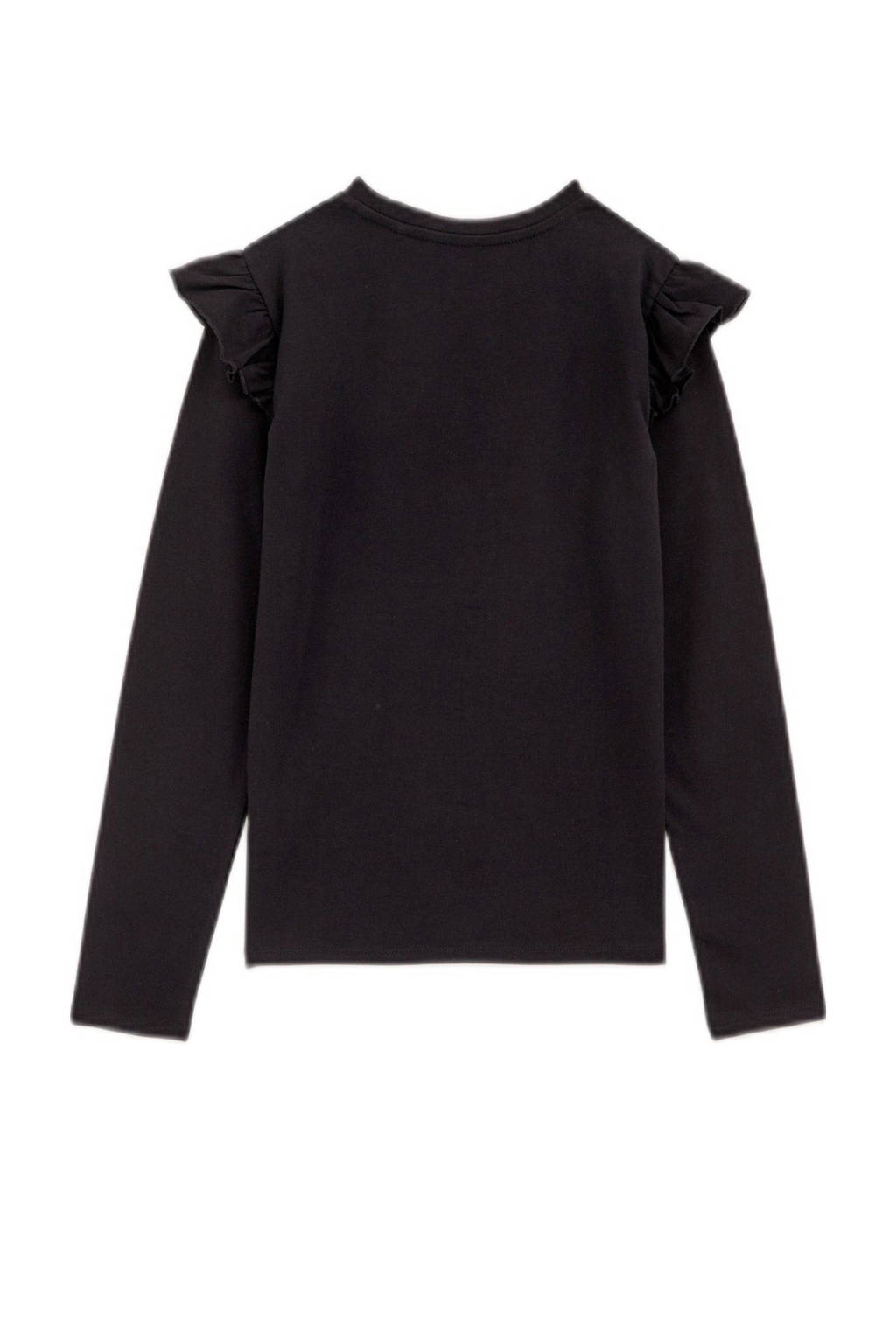 WE Fashion longsleeve met printopdruk en glitters zwart/goud