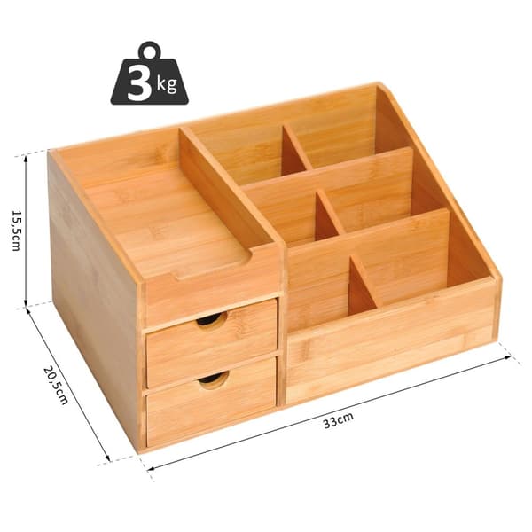 Desk Organizer Kontoroppbevaringsboks Med 2 Skuffer, Organisering Og Orden, Naturlig, L33 X B20,5 X H15,5 Cm