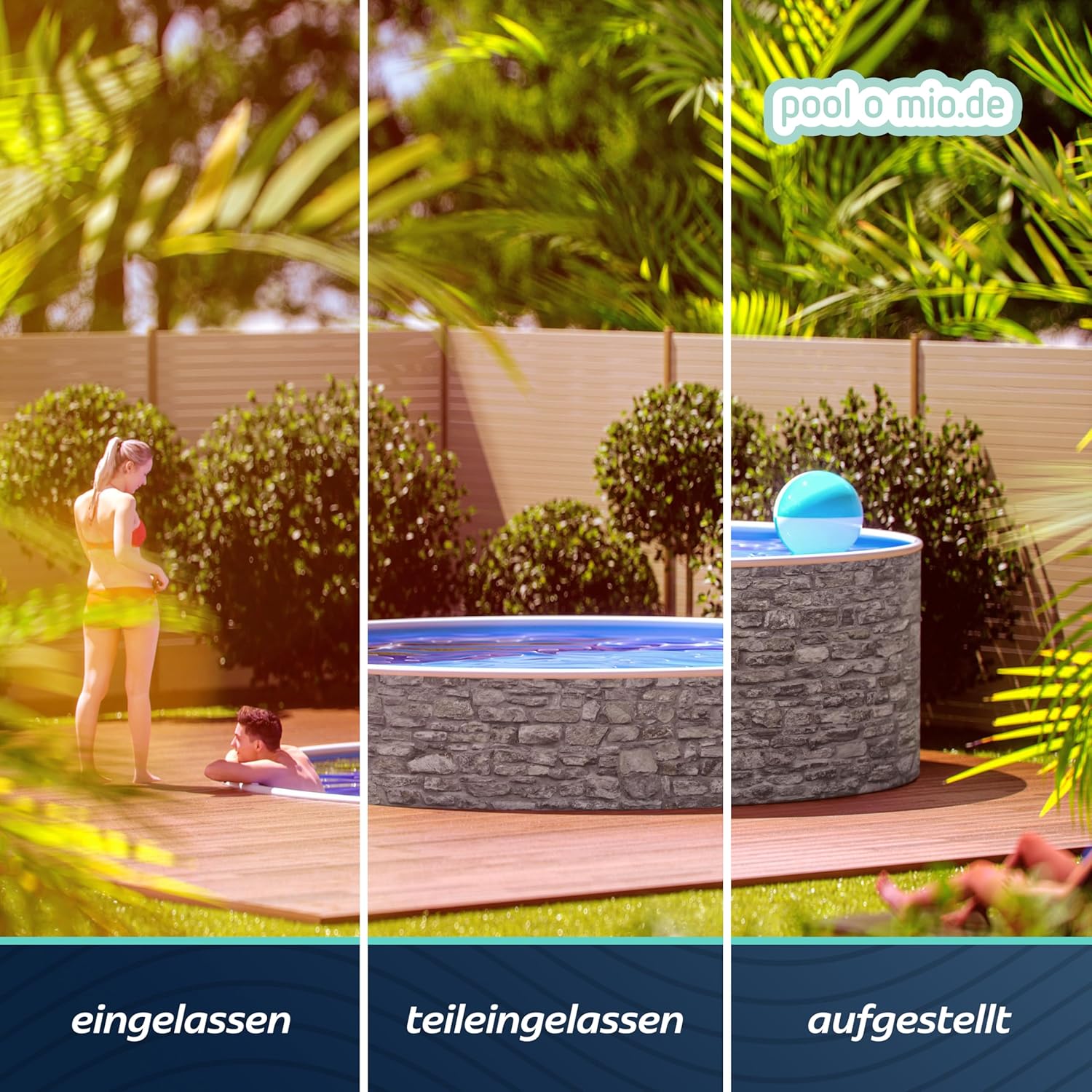 poolomio® Stahlwandpool rund 460 x 120 cm Steinoptik | Robuster Gartenpool als Aufstellbecken oder Einbaupool | Aufstellpool Komplettset mit Innenfolie 0,5 mm, Skimmer & Einlaufdüse