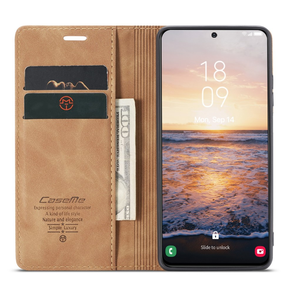 Samsung Galaxy S23 5G Leder Tasche Flip Wallet Etui mit Kartenfächern - Hellbraun