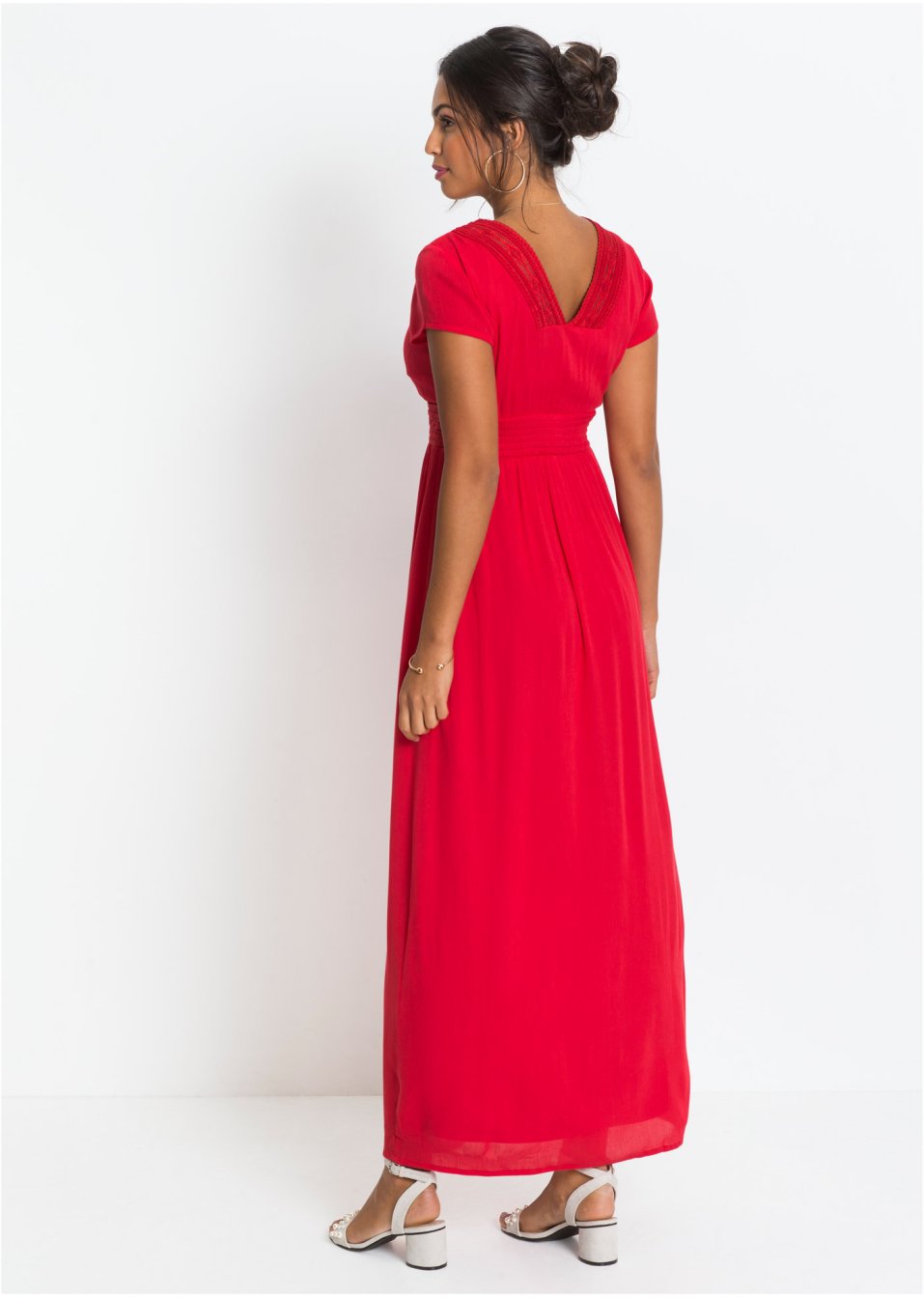 Robe longue estivale à dentelle, taille courte