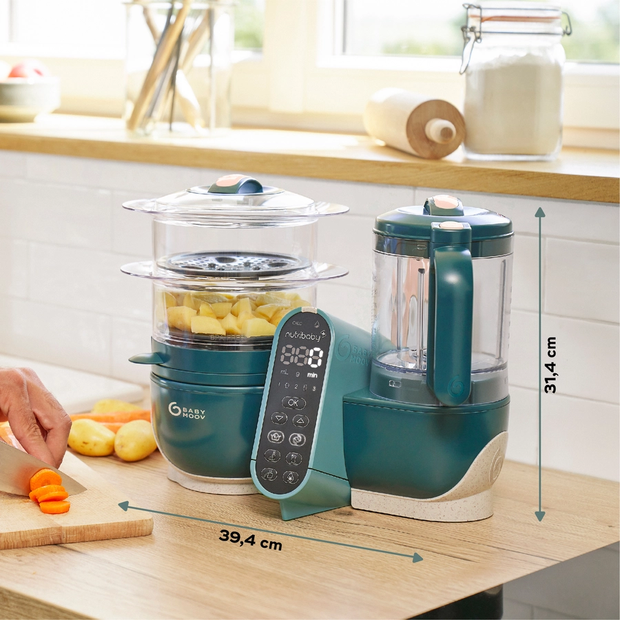 babymoov Küchenmaschine Nutribaby plus Opal green + babymoov Nahrungsbehälter Babybols Multi Set Kit XXL