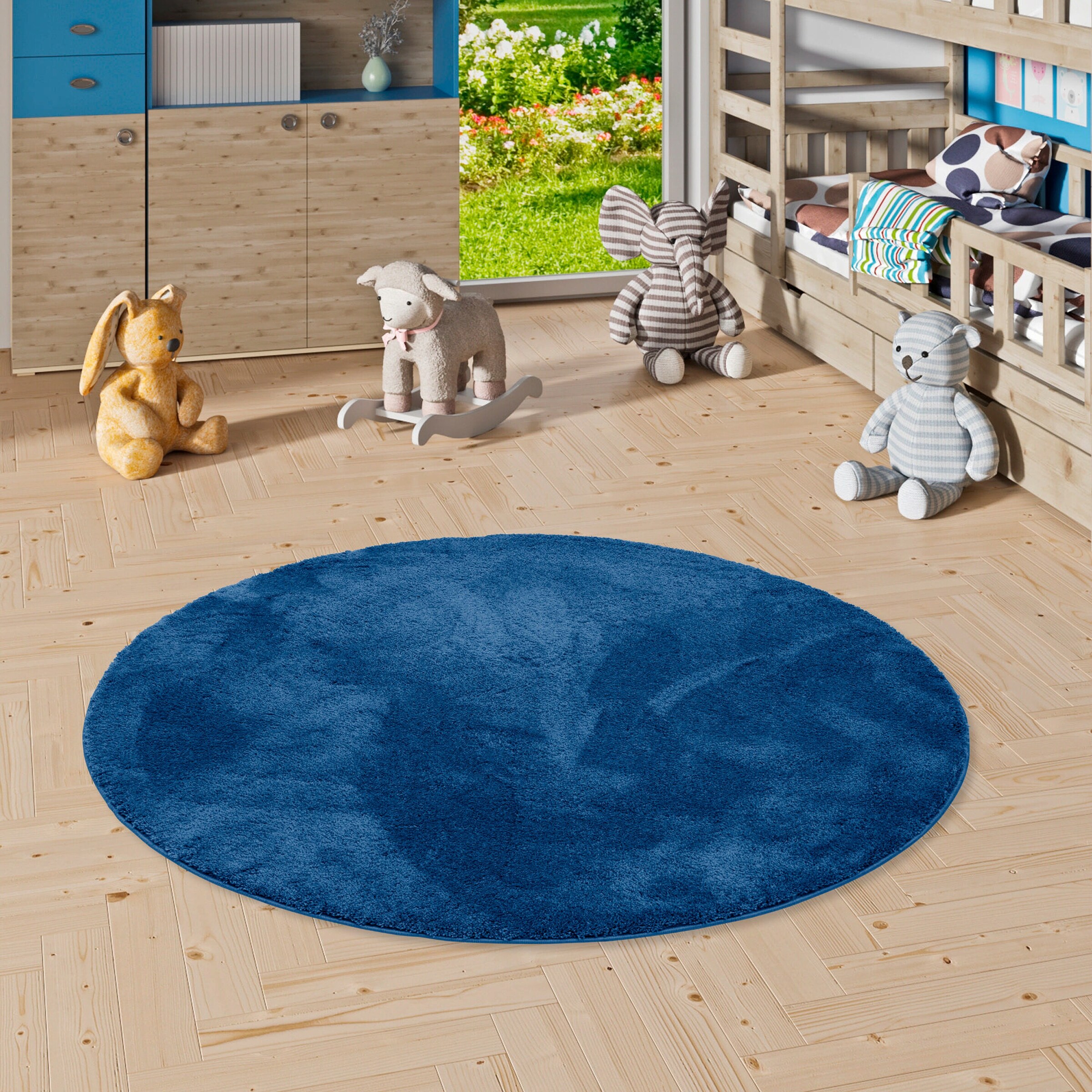 Pergamon Super Soft Kinder Hochflor Teppich Silky Kids Rund Dunkelblau - 120x120 cm