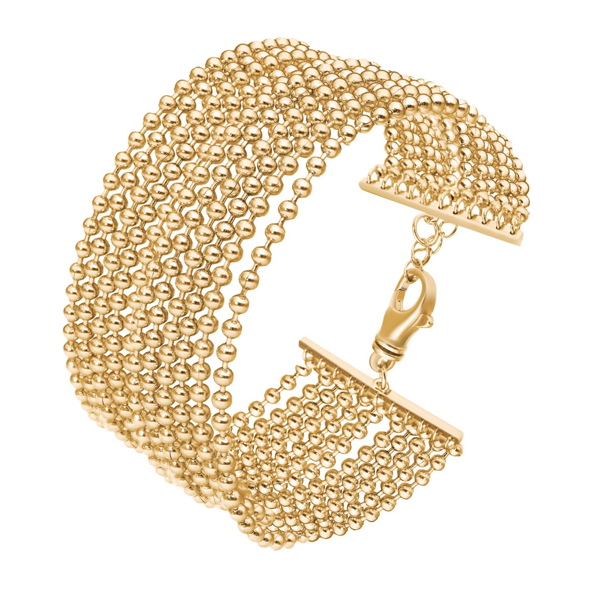 Bracelet Argent Doré Manchette Large Chaines Petites Boules