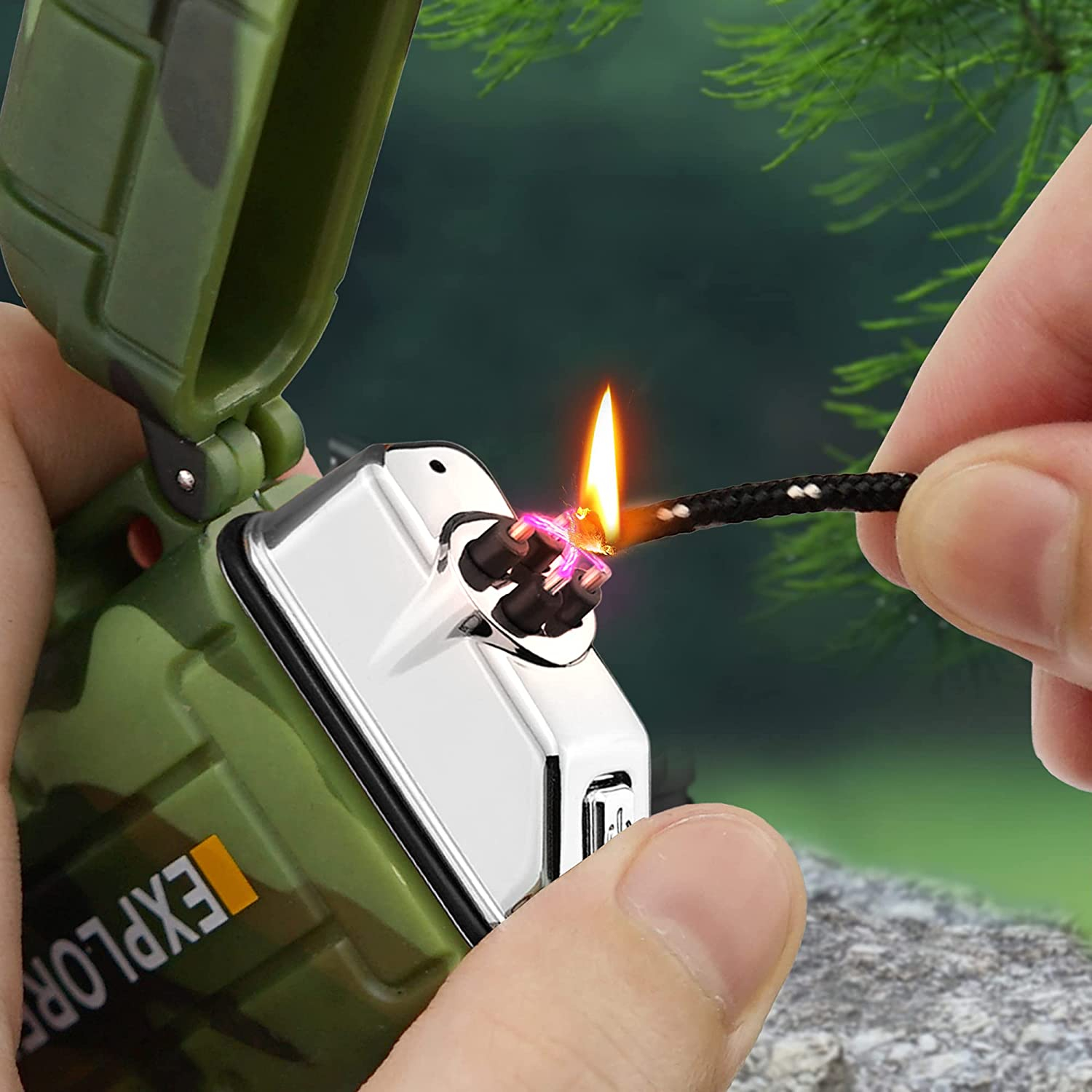 Elektrisches Lichtbogen USB Camping Feuerzeug (Wiederaufladbar) - Grün
