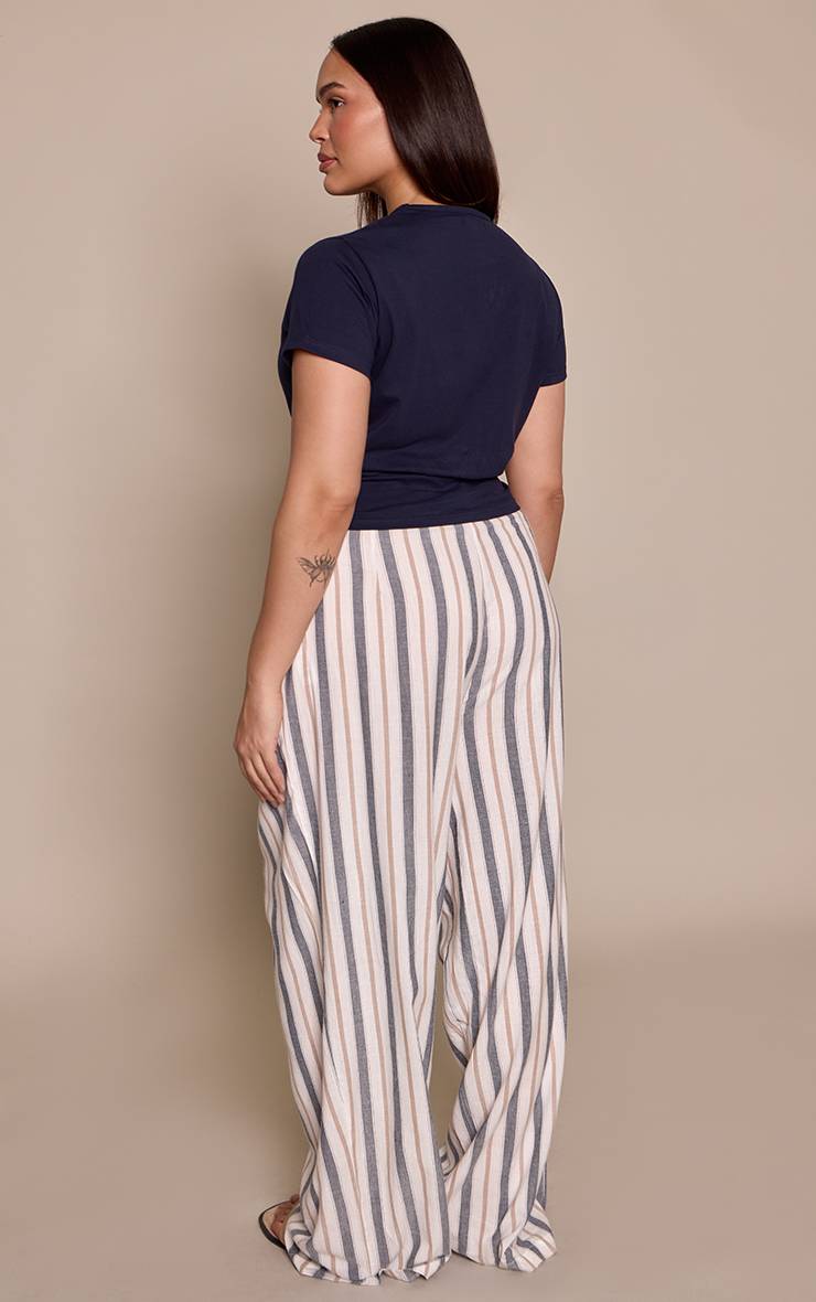 Multi. Pantalon Grande Taille À Rayures Multiples En Lin Coupe Droite Ajustée