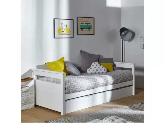Lit banquette gigogne 80x190 cm bois massif blanc IZAO