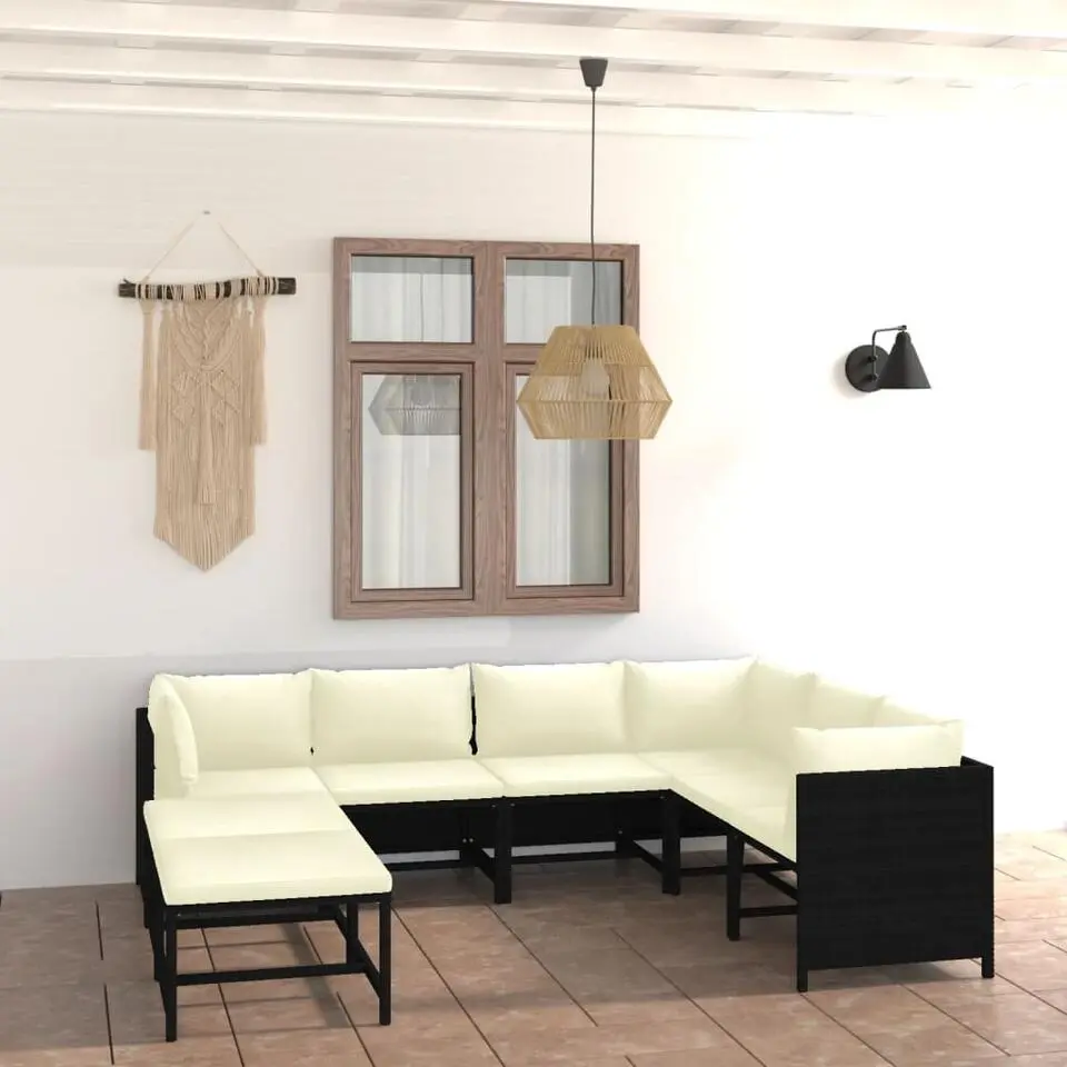 vidaXL - Tuinset - Zwart - Poly rattan - 8 stuks - Met kussens