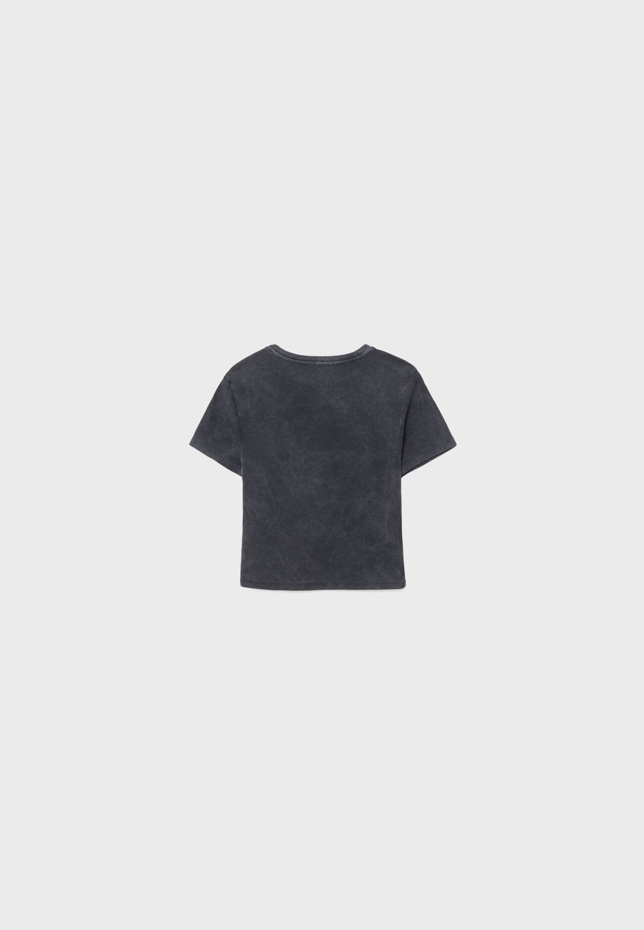 Camiseta cropped de algodão com efeito desbotado