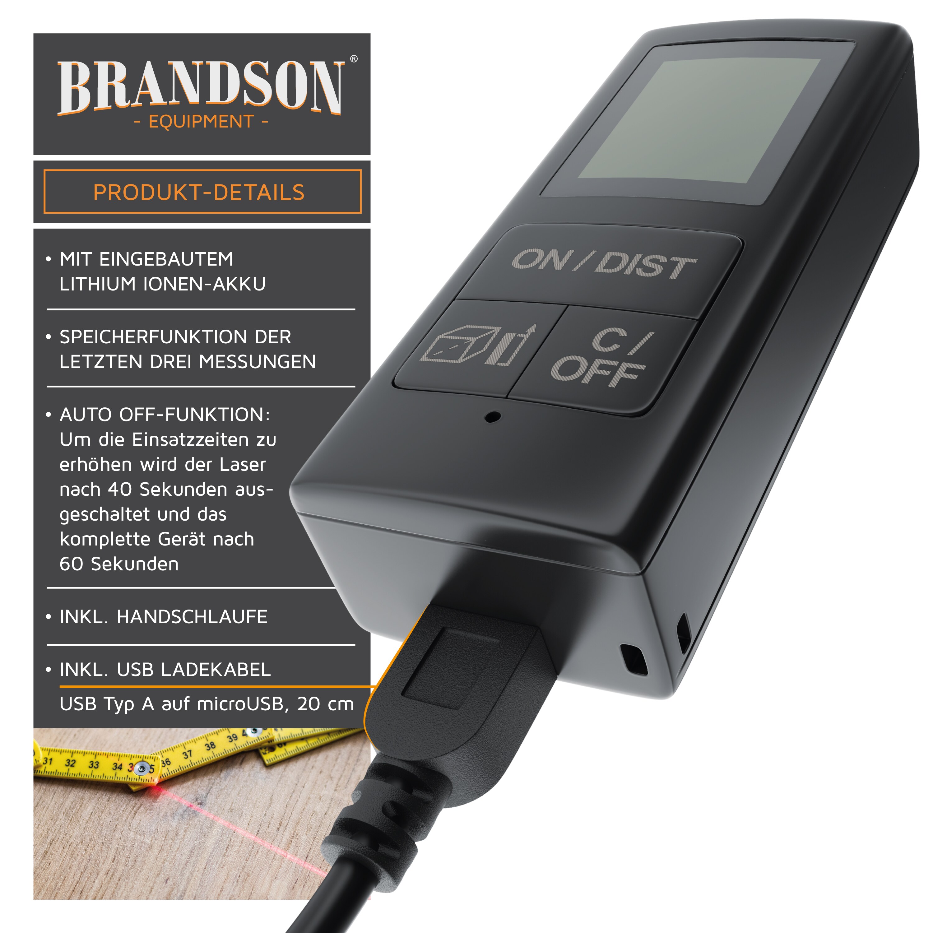 Brandson Digital Laser Entfernungsmesser Laser Distanzmessgerät mini