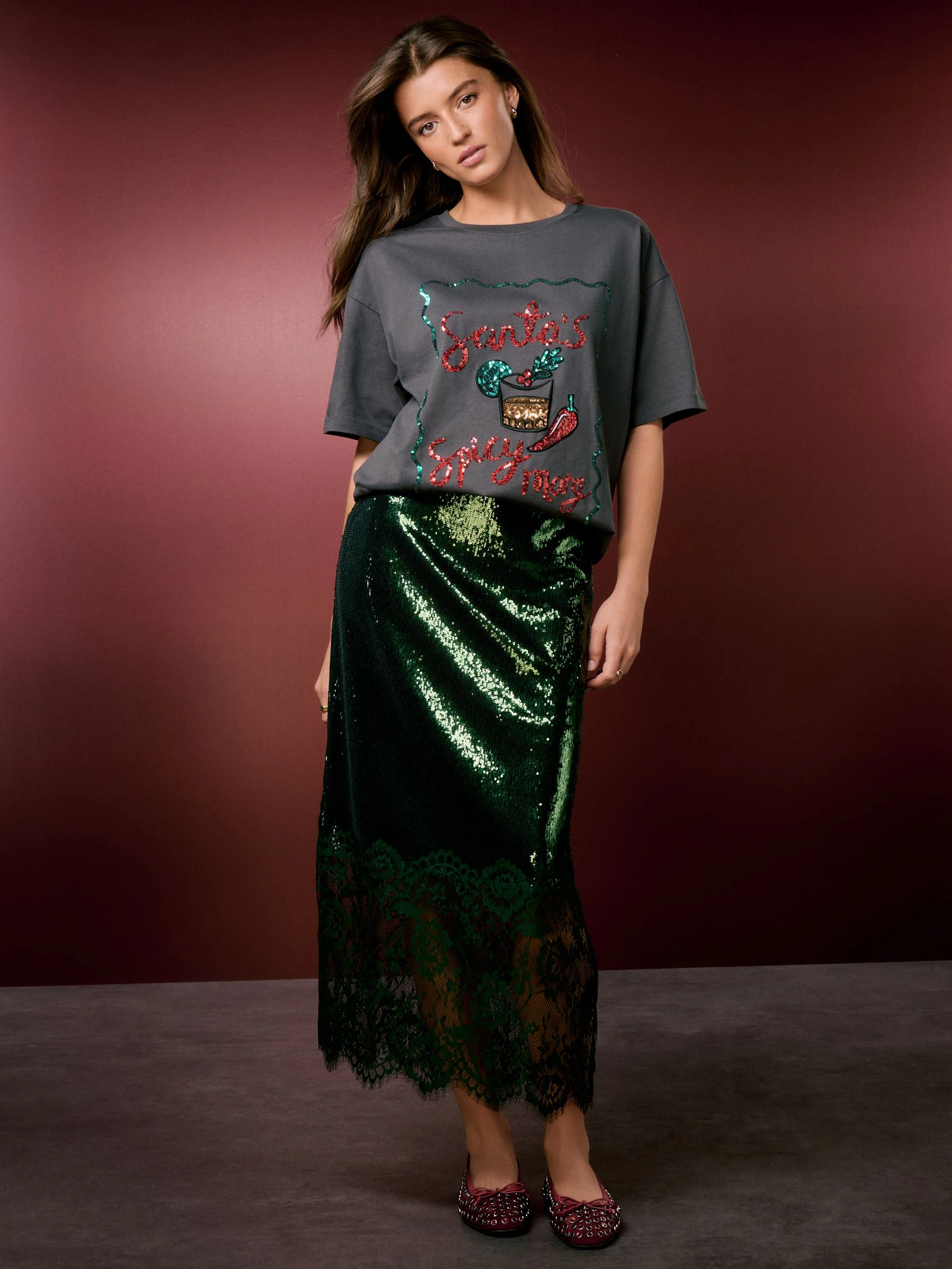 Zwart - Christmas Festive Sequin Spicy Margarita Short Sleeve T-Shirt