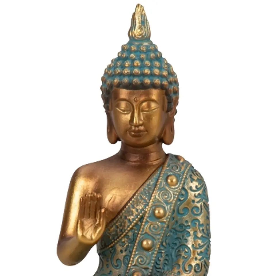 Boeddha beeld Shaman - binnen/buiten - goud/jade - 10 x 14 cm