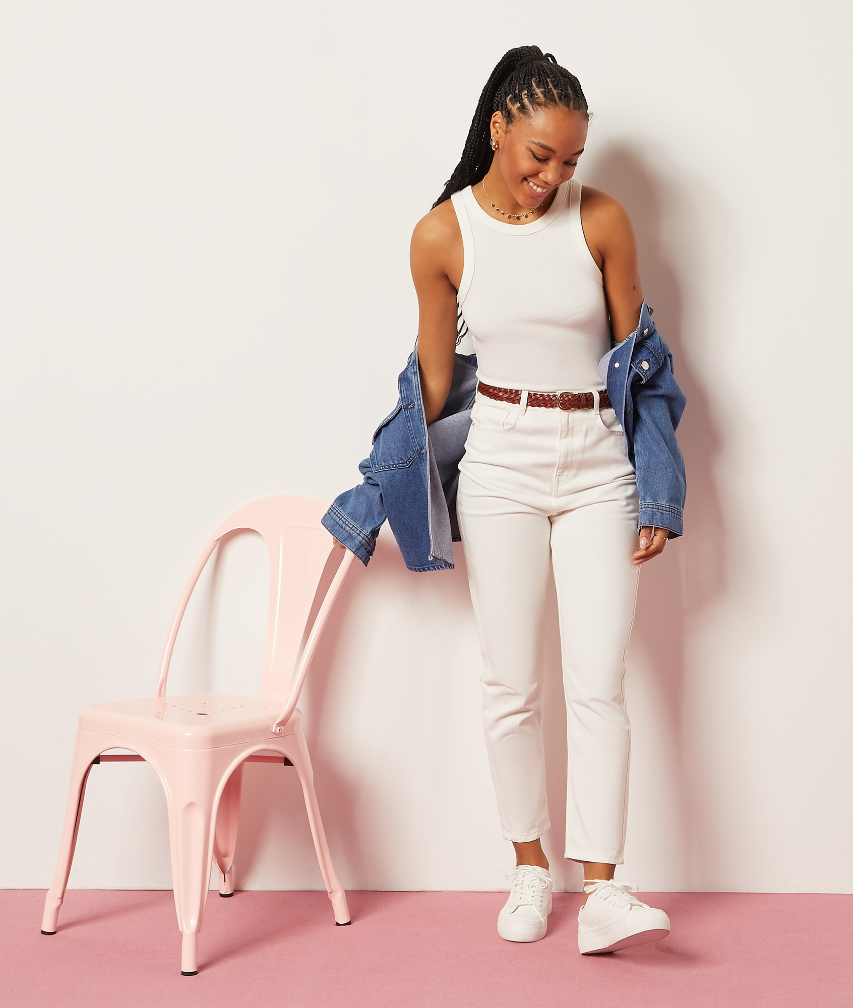 Jean mom taille haute, 100% coton