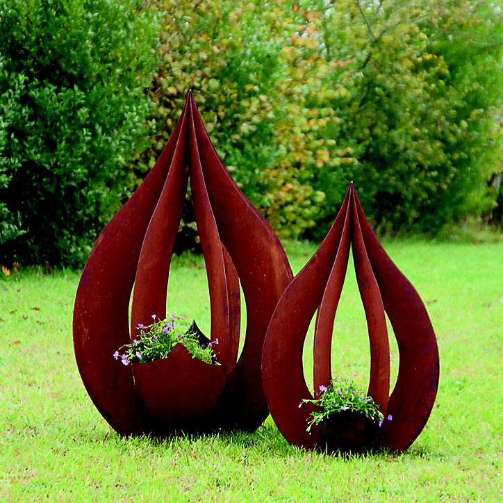 Goutte d'eau métal effet rouille H. 120 cm