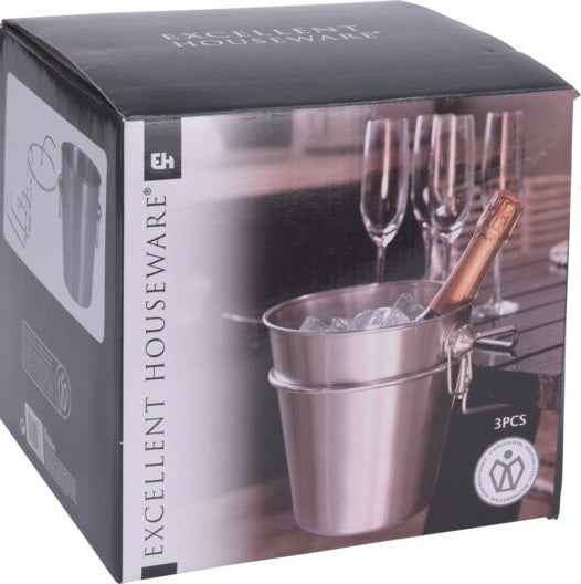 Excellent Houseware champagnekoeler rvs met houder 3-delige set