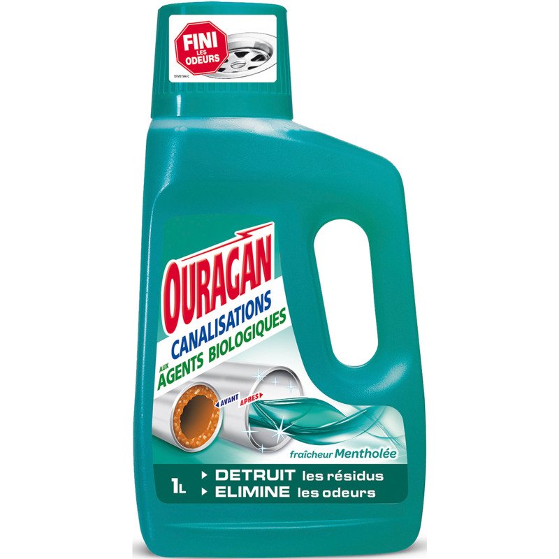 Entretien canalisations Ouragan biologique menthol – Flacon de 1 L