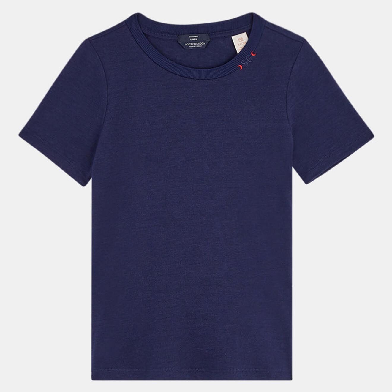 Scotch & Soda T-Shirt en Lin mélangé détail col bleu marine