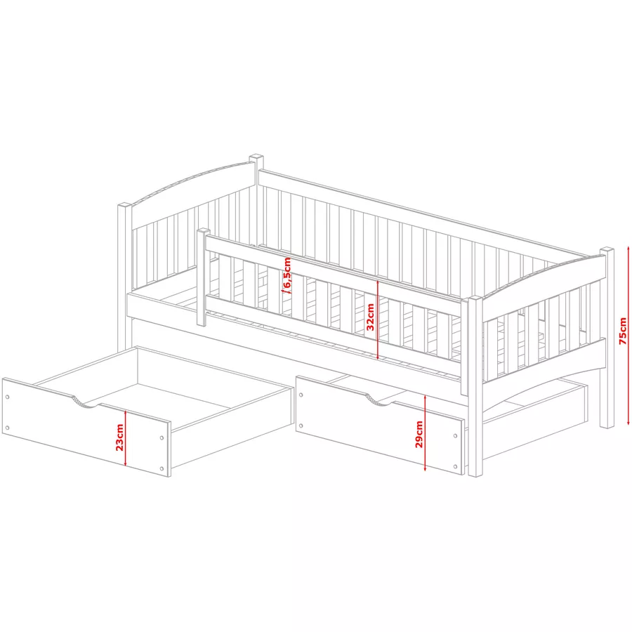 Kids Collective Kinderbett Einzelbett 90x200 mit zwei Schubladen, Rausfallschutz weiß mit Matratze