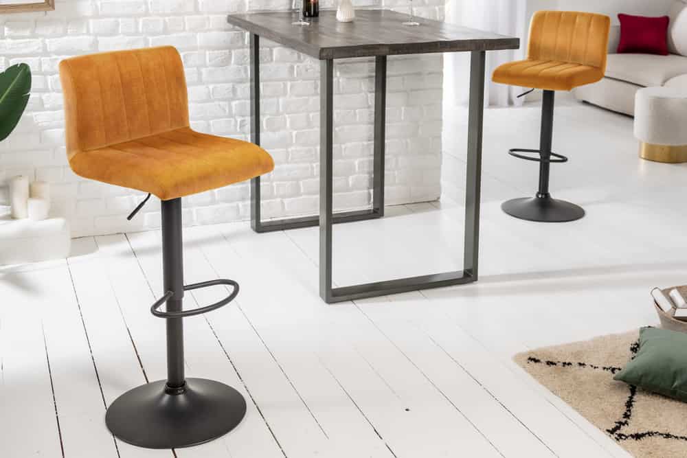 Drehbarer Barhocker PORTLAND senfgelb Samt Barstuhl mit Lehne höhenverstellbar