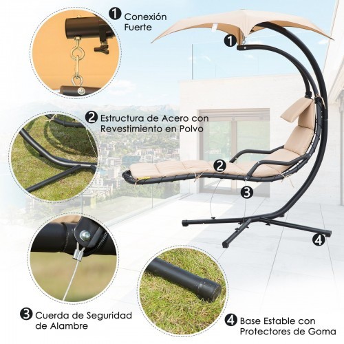 Espreguiçadeira de jardim ergonômica Outsunny na cor creme