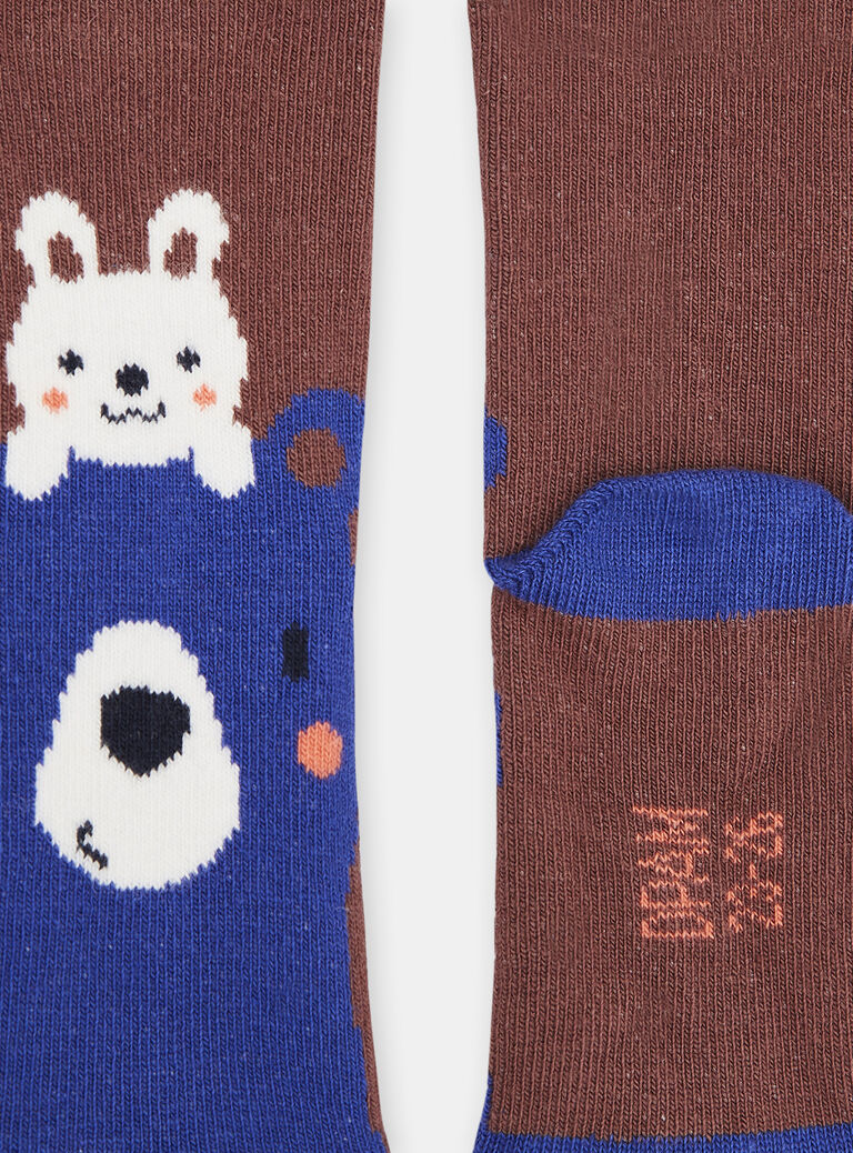 Chaussettes havane à motifs lapin et ours bébé garçon