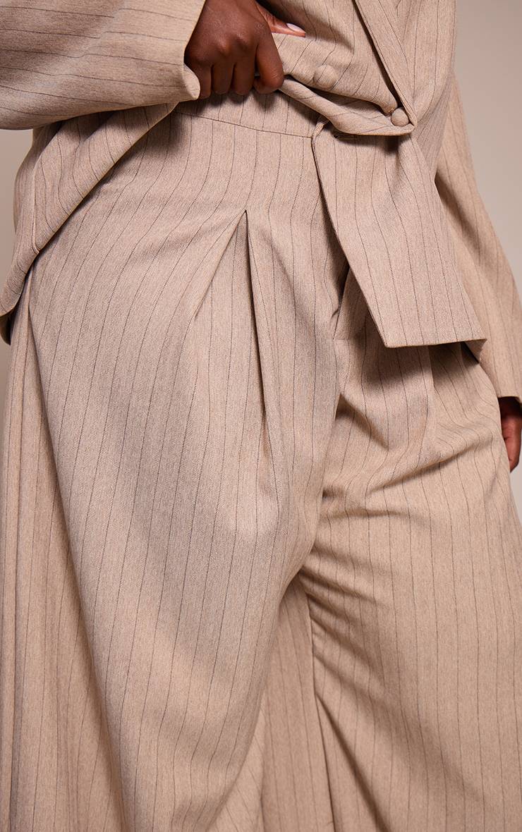 Taupe Pantalon Large À Pinces Et Rayures Tennis Grande Taille Ensemble Coordonné