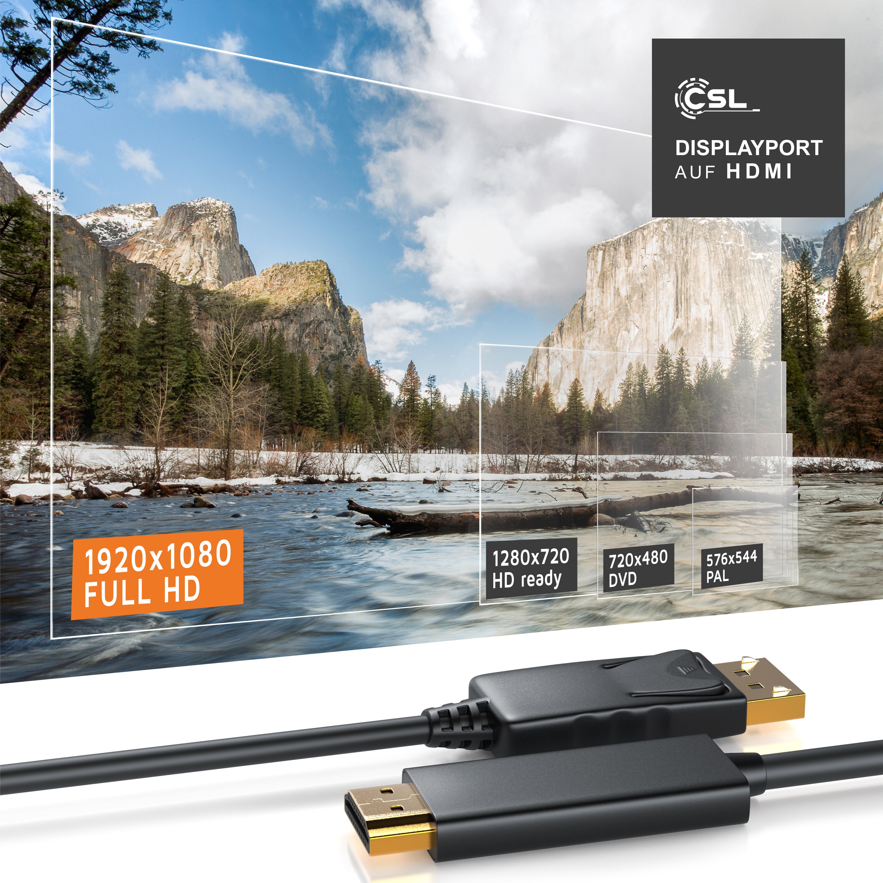CSL DisplayPort zu HDMI Audio- & Video-Kabel, DP Monitor Kabel mit Audioübertragung - 3m