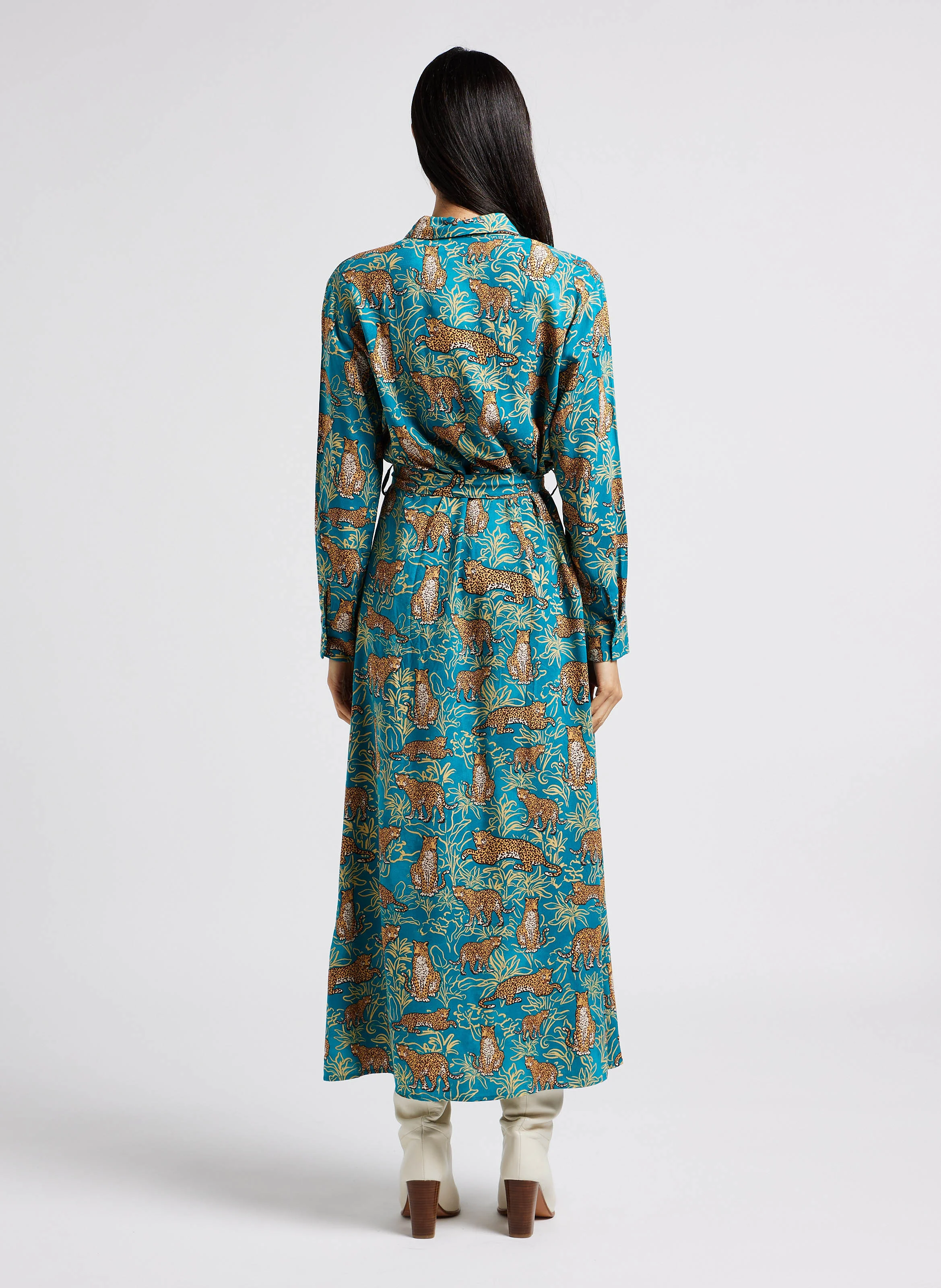 LETTY - Robe longue et fluide à imprimé animalier | Vert