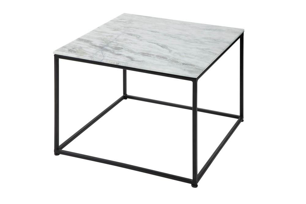 Eleganter Couchtisch ELEMENTS 50cm weiß mit polierter Marmor-Platte