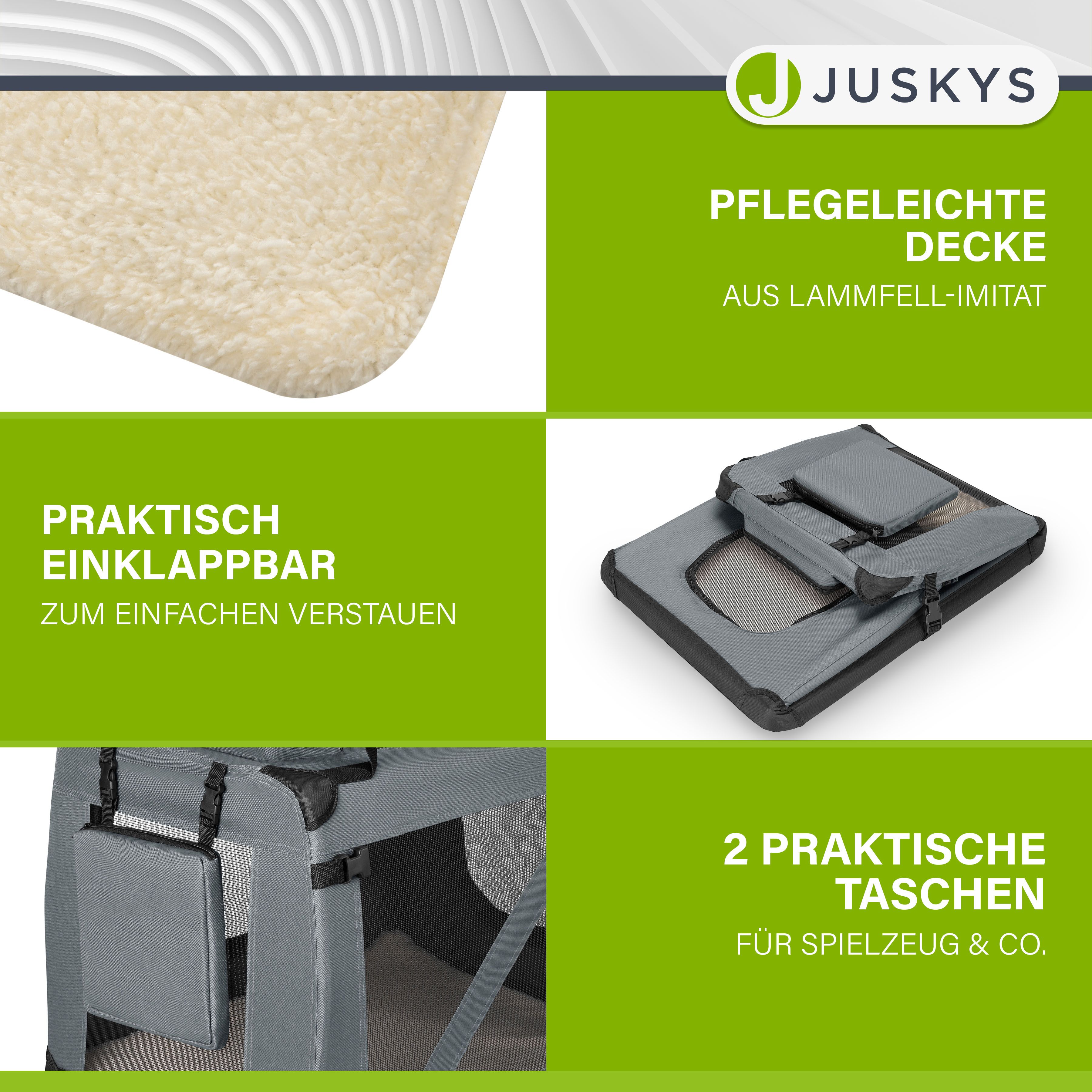 Juskys Hundetransportbox Lassie S (grau) faltbar mit Decke - 34x50x36 cm Hundetasche Hundebox