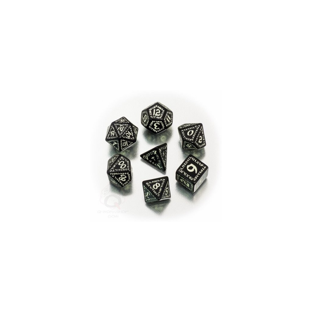 Set de 7 Dés Runic Noir / Phosphorescent