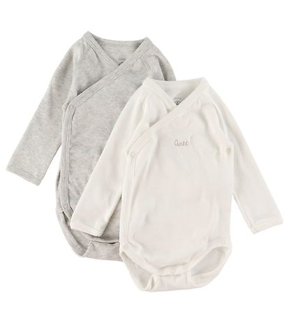 Petit Bateau Slå-om Bodyer l/æ - Hvid/Bl?/Gråmeleret