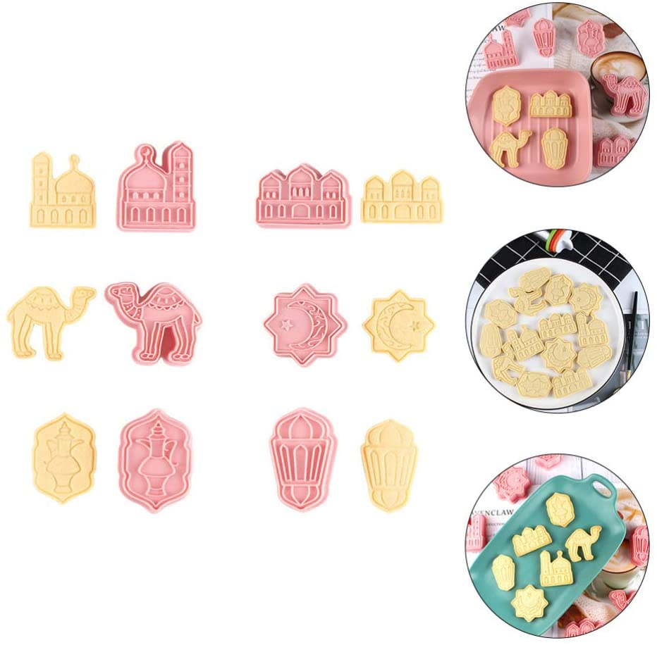 (6er Set) 2in1 Ramadan Ausstechform Bajram Back Zubehör Keksausstecher mit Stempel - Eid Mubarak