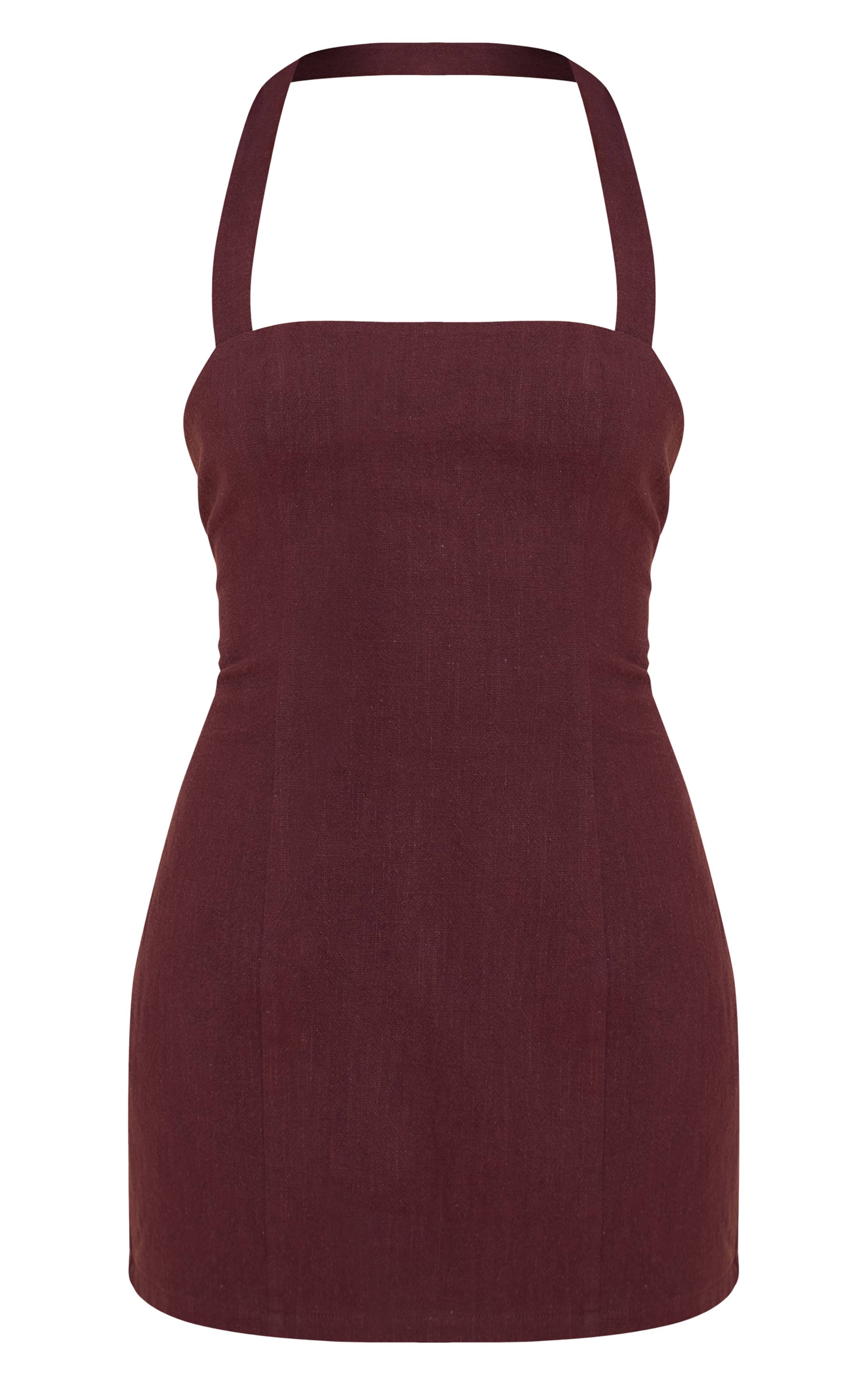 Deep Chocolate Robe Courte Premium En Lin À Col Licou