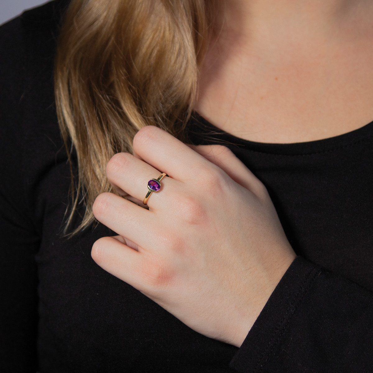 Bague or 375 jaune améthyste