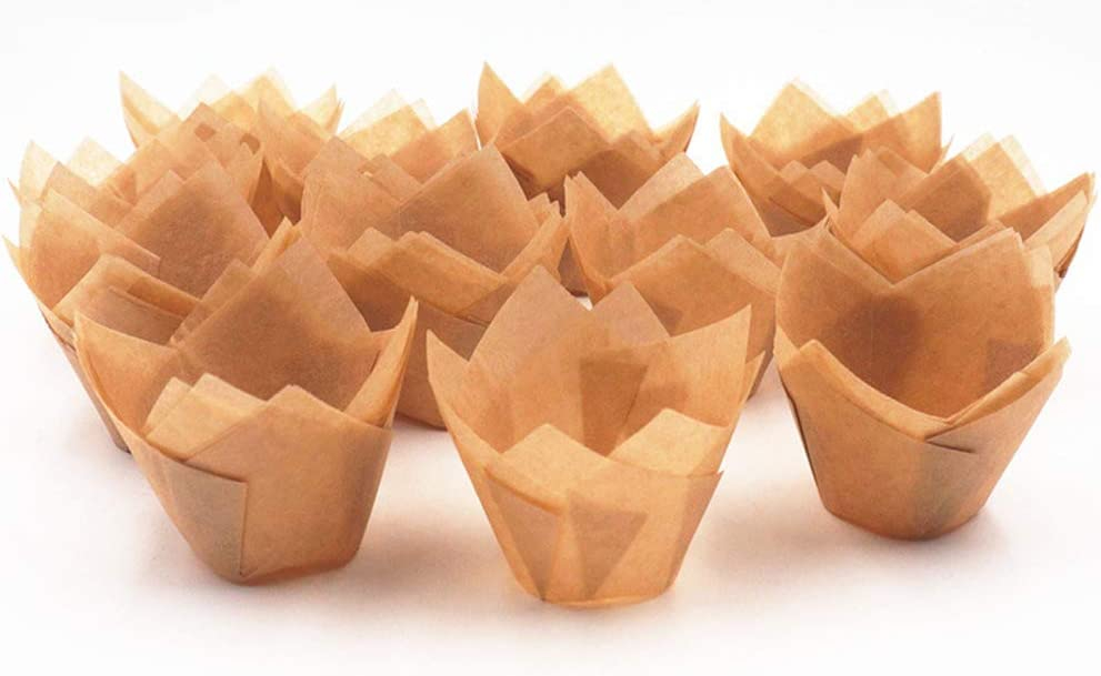 (50er Set) Einweg Papier Cupcake Förmchen Muffin Form Brötchen Backform - Hellbraun