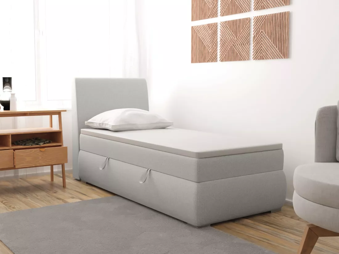 LIT BOXSPRING avec coffre de rangement Buffalo Mini côté gauche 100x200 cm, Orinoco 21 (Gris clair)
