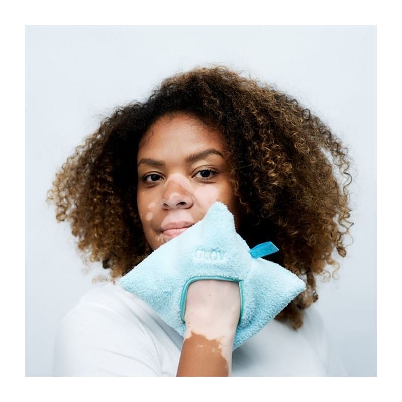 Gant serviette démaquillant réutilisable bleu Glov