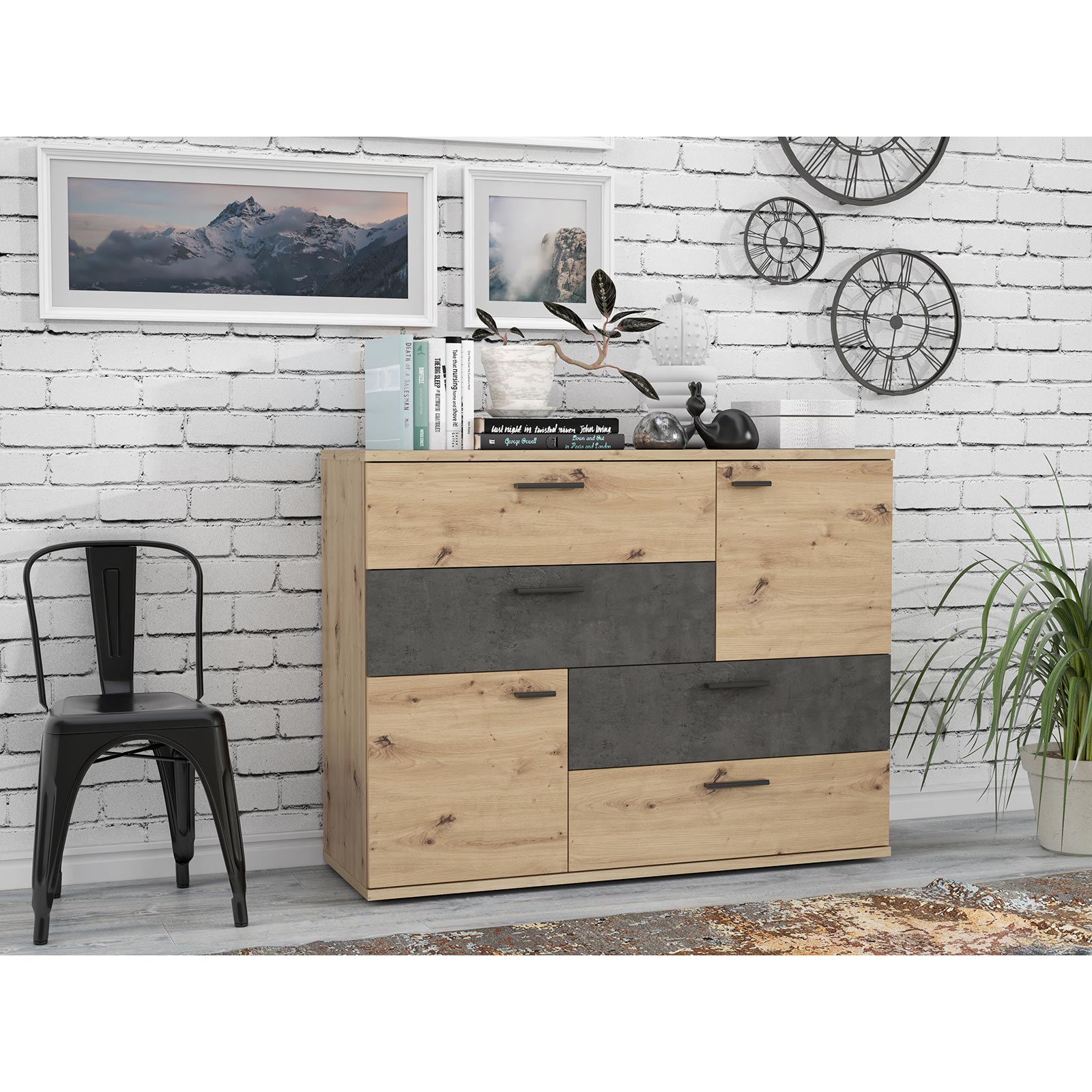 Sideboard - Artisan Eiche - Beton-Optik - 125 cm