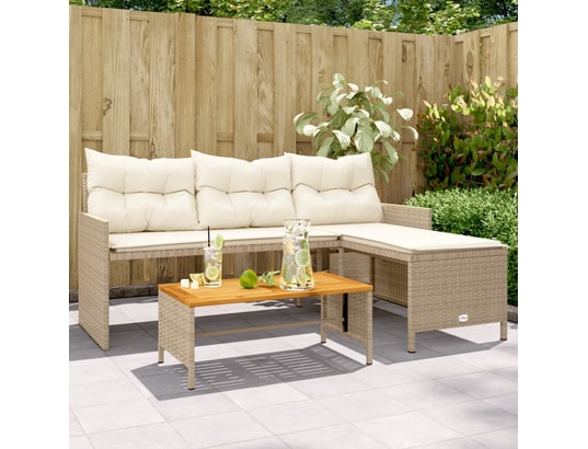 VIDAXL - Canapé de jardin avec table et coussins en forme de l beige
