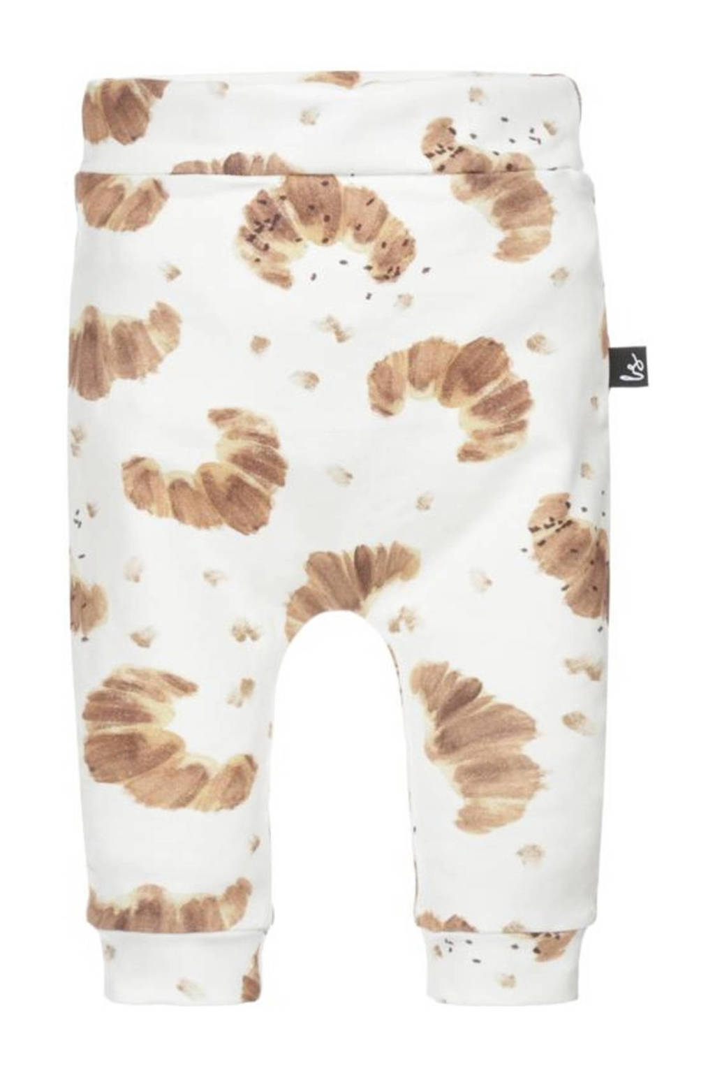 Babystyling baby broek met all over print wit/bruin